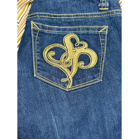 Southpole South Pole Denim & Striped Fabric Bell Bottom Jeans Festival Boho 5 - Picture 4 of 6